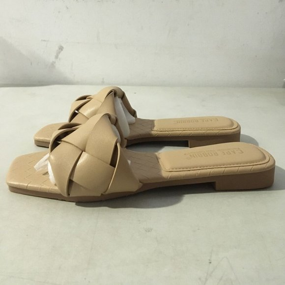 NWT CAPE ROBBIN DEJA‎ WOVEN SLIP-ON FLATS MULES SLIDE SANDALS NUDE 5.5, 6 - Picture 7 of 15